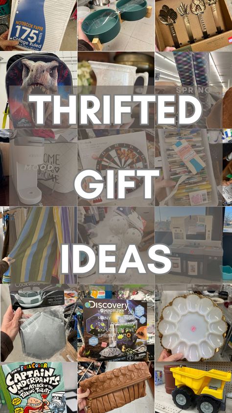 I'm sharing thrifted gift ideas for everyone on your list! Kids, teens, parents, drinkers, newlyweds, pet owners, crafters, gardeners, etc. You can truly find everything at the #thriftstore Let's normalize #thriftedgifts Best Thrifted Gifts, Low Cost Gifts For Friends, Gifts For Thrifters, Thrifty Gift Ideas, Goodwill Christmas Gifts, Thrifted Christmas Gifts Ideas, Thrift Gifts Ideas, Goodwill Gift Ideas, Thrift Store Gift Basket