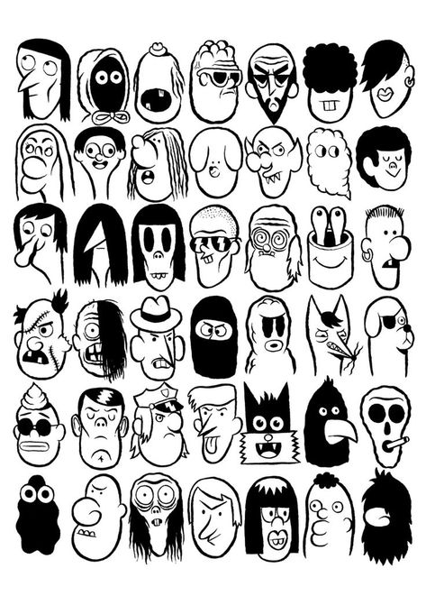 Doodle Faces, Arte Doodle, Drawing Cartoon Faces, Cartoon Style Drawing, Graffiti Writing, Graffiti Doodles, Illustration Doodle, Graffiti Alphabet, Graffiti Style Art