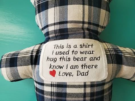 Teddy Bear Memory Shirt, Bear Out Of Old Shirt, Flannel Teddy Bear, Teddy Bears Made From Old Shirts, How To Make A Memory Bear From A Shirt, Teddy Bear Made Out Of Old Clothes, Diy Teddy Bear From Shirt, Memorial Teddy Bear From Shirts Patterns, How To Make A Teddy Bear Out Of A Shirt