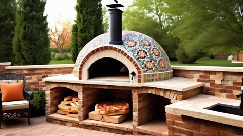 16 Beautiful Backyard Pizza Oven Ideas for Culinary Bliss - Peak Patio Life Patio Pizza Oven Fireplace, Wood Fired Oven Design, Build A Pizza Oven Wood Burning, Wood Fired Pizza Oven Design, Mosaic Pizza Oven Outdoor, Stone Oven Pizza, Outdoor Wood Fired Pizza Oven, Pizza Oven Mosaic, Stone Pizza Oven Outdoor