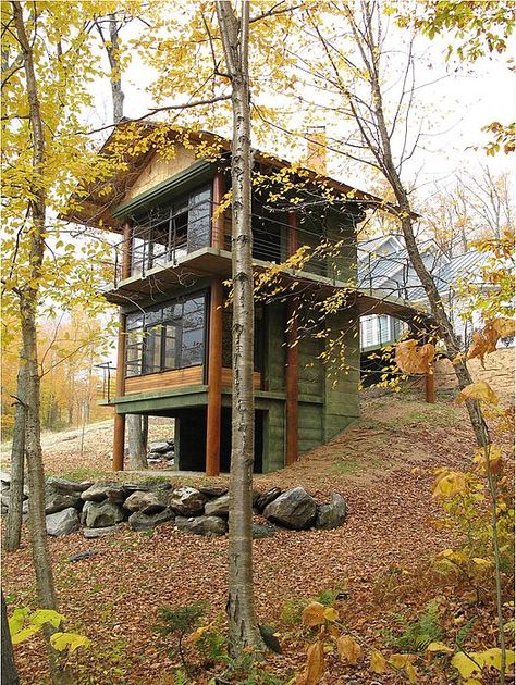 AIA Vermont: 2007 Design Awards A Cabin In The Woods, Glass Building, Tower House, Building A Shed, Small Cabin, Tiny House Cabin, Cabins And Cottages, Tree Houses, A Cabin