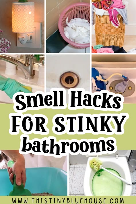 Make your stinky bathroom smell amazing with these simple smell hacks for stink bathrooms. These quick and simple hacks for making stinky bathrooms smell good are easy and foolproof. Toilet Cleaning Hacks Smell, Diy Bathroom Smell Hacks, Deep Clean Bathroom Hacks, Toilet Smell Good Diy, Diy Smell Hacks For Home, Bathroom Deodorizer Diy, Bathroom Scent Ideas, Stinky Toilet Remedy, Bathroom Smell Good Ideas