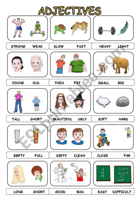 Adjectives For Kids, Opposite Words For Kids, Adjective Words, English Grammar For Kids, English Adjectives, Grammar For Kids, Opposite Words, Teaching English Grammar, Learning English For Kids