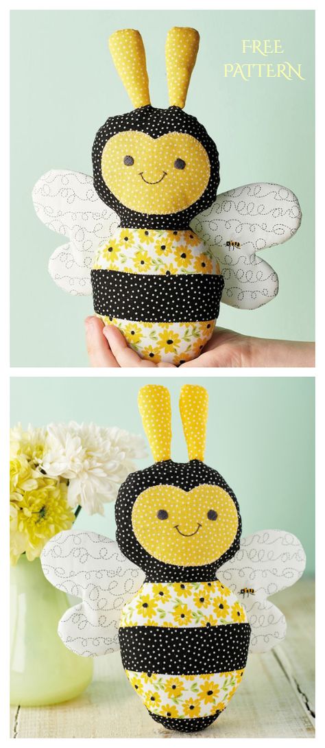 DIY Fabric Toy Sunshine Bee Free Sewing Pattern | Fabric Art DIY Fabric Toys Diy, Bee Diy, Fabric Art Diy, Bee Free, Bee Toys, Fabric Crafts Diy, Bee Fabric, Fabric Sewing Patterns, Sewing Bee