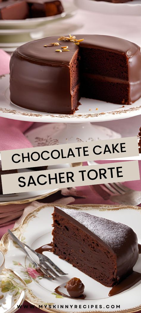 Experience the rich and elegant flavors of this classic Sacher Torte! 🍫🍑 A perfect dessert for special occasions, featuring a dense chocolate cake with apricot filling and a glossy chocolate glaze. #SacherTorte #ChocolateCake #ClassicDesserts #myskinnyrecipes Chocolate Tart Cake, Best Chocolate Cake Design, Desserts For Special Occasions, Chocolate Glazed Cake, Elegant Cake Recipes, Torte Cake Recipes, Chocolate Cake Desserts Ideas, Elegant Dessert Recipes, Luxury Cake For Men