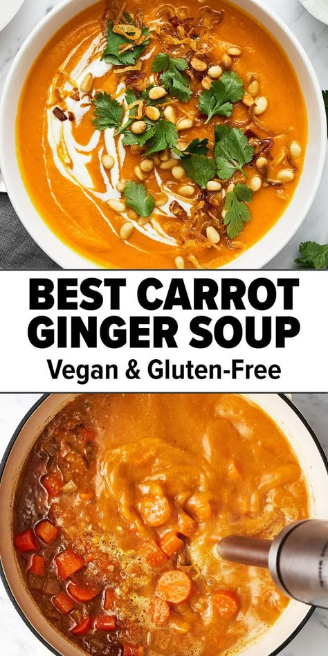 Carrot ginger soup recipe Sliced Bell Pepper, Carrot Ginger Soup Recipe, Vegan Carrot Soup, Winter Flavors, Carrot Soup Recipes, Carrot Ginger Soup, Ginger Soup, Carrots Recipe, Fall Soup Recipes