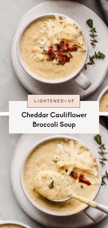 Cauliflower Broccoli Soup, Cauliflower Cheddar, Cheddar Cauliflower, Ambitious Kitchen Recipes, Soup Broccoli, Soup Comfort, Broccoli Cheddar Soup Recipe, Cheddar Soup Recipe, Ambitious Kitchen