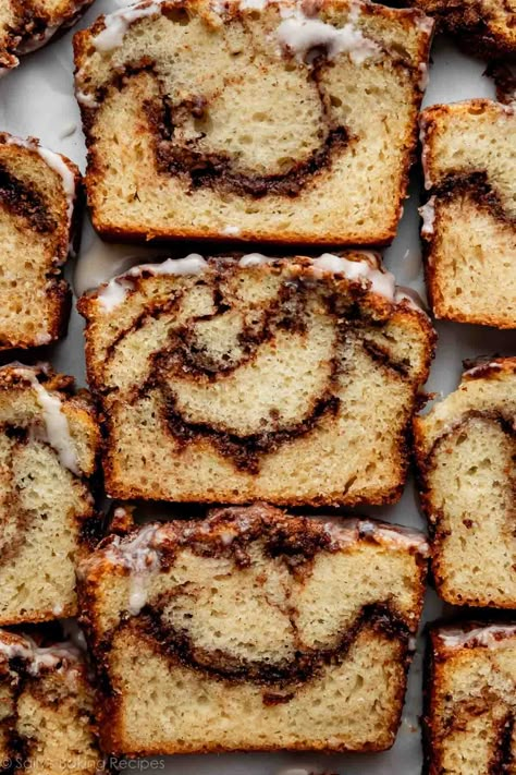 Cinnamon Swirl Quick Bread, Vanilla Icing Recipe, Swirl Bread Recipe, Cinnamon Bread Recipe, Sugar Bread, Swirl Bread, Cinnamon Swirl Bread, Chocolate Chip Bread, Sally's Baking