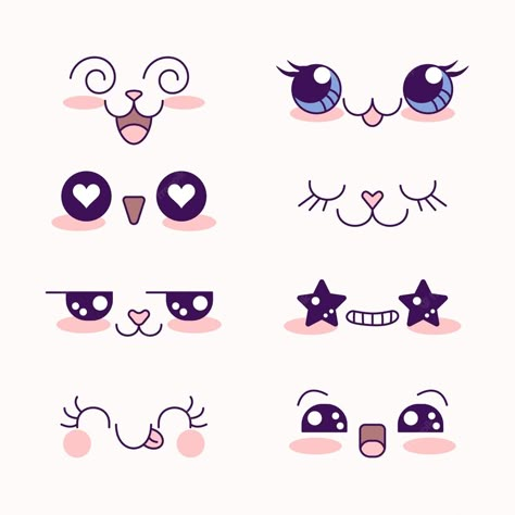 Premium Vector | Hand drawn kawaii face illustration Kawaii Vector Art, Kawaii Faces Cute, Kawaii Face Drawing, Kawaii Faces Drawing, Cute Eyes Illustration, Kawaii Faces Facial Expressions, Cute Anatomy Drawings, Cute Eyes Drawing Kawaii, Kawaii Eyes Drawing