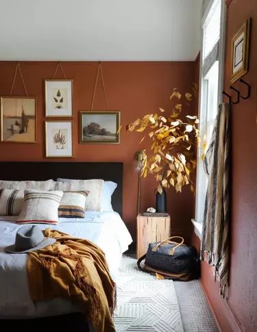 12 Colors That Go With Rust | Hunker Terra Cotta Wall Color Bedroom, Terra Cotta Colored Walls, Terra Cotta Walls Bedroom, Terra Cotta Room, Terra Cotta Bedroom Ideas, Terra Cotta Wall Color, Terra Cotta Bedroom, Bold Paint Colors, Orange Rooms