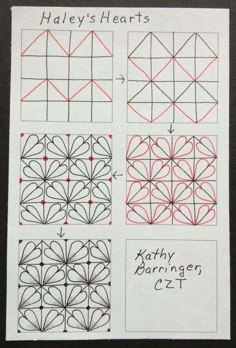 Haley's Hearts Easy Zentangle Patterns, Easy Zentangle, Zen Doodle Patterns, Zentangle Tutorial, Tangle Pattern, Tangle Doodle, Zentangle Designs, Tangle Art, Tangle Patterns