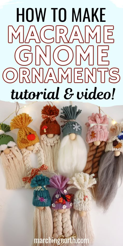 Marching North Macrame, Macrame Gonk Tutorial, Diy Yarn Christmas Knomes, Elf Gnome Diy, Macrame Gonk, Macrame Gnomes Diy, Macrame Patterns Tutorials How To Make, Homemade Gnomes, Easy Macrame Projects