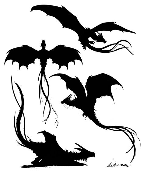 Silhouette Dragon Tattoo, Wyvern Tattoo Designs, Silhouette Drawings Easy, Dragon Shadow Tattoo, Dragon Sillouhette, Simple Dragon Silhouette, Dragon Sillouttes, Wyvern Silhouette, Abraxos Wyvern Tattoo