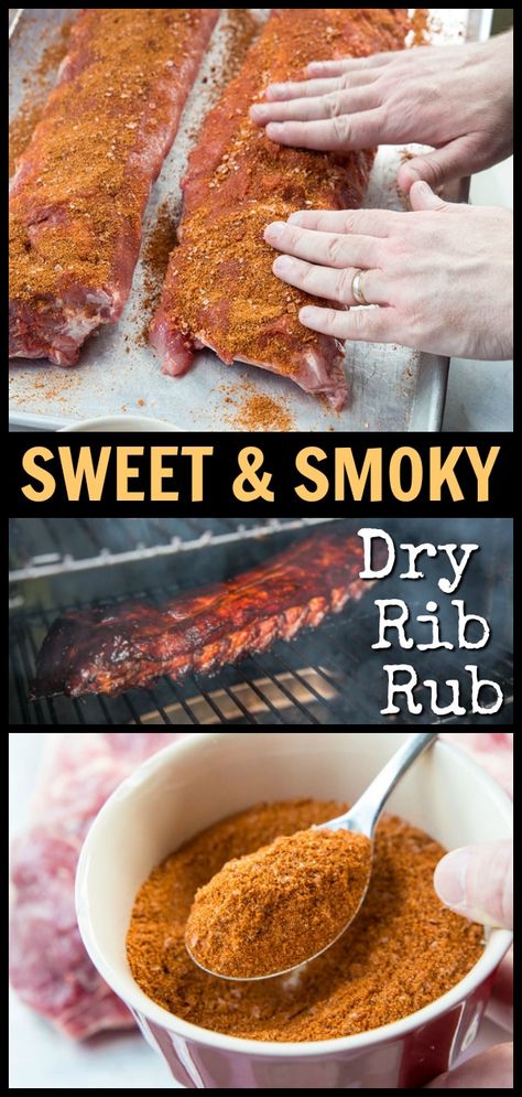 This Sweet & Smoky Dry Rub for Ribs is going to be a new BBQ, grilling, wood smoker or even oven baked ribs favourite! #BBQ #ribs #grilling #summer #rub #spices #barbecue #meat #recipe Chicken Rubs, Barbeque Sauces, Rub For Pork Ribs, Smoked Meals, Meat For Dinner, Rub For Ribs, Rib Rub Recipe, Bbq Rub Recipe, Grilling Food