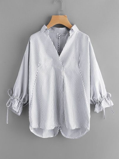 Lantern Sleeved Blouses, Iranian Women Fashion, Hem Blouse, Lantern Sleeve, Mode Vintage, Striped Blouse, Ladies Tops Fashion, Blouse Styles, Daily Outfits