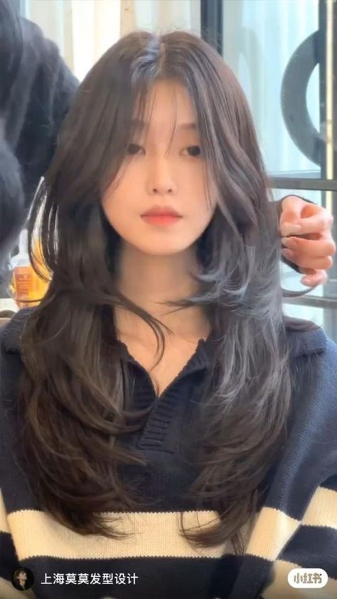 Asian Hairstyles Layered, Korean Haircut No Bangs, Long Soft Layered Haircuts, Korean Hairstyle Layered, Korean Haircut Layers, Potong Layer, Layered Korean Haircut, Chinese Haircut Woman, Korean Face Framing Hair