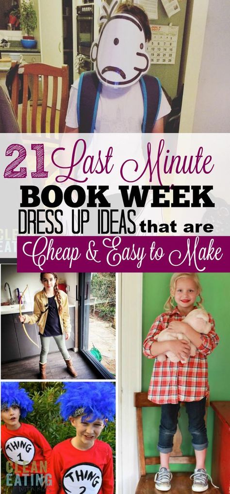 Super Easy Last Minute DIY Book Week Costume Ideas (that you can pull together in a couple of Minutes). Dress Up Like A Book Character Easy, Last Minute Book Week Costumes, Book Week Dress Up Ideas, Diy Character Day Spirit Week, Last Minute Book Character Costumes, Character Day Spirit Week Last Minute, Easy Movie Character Costumes, Easy Character Costumes, Boys Book Character Costumes