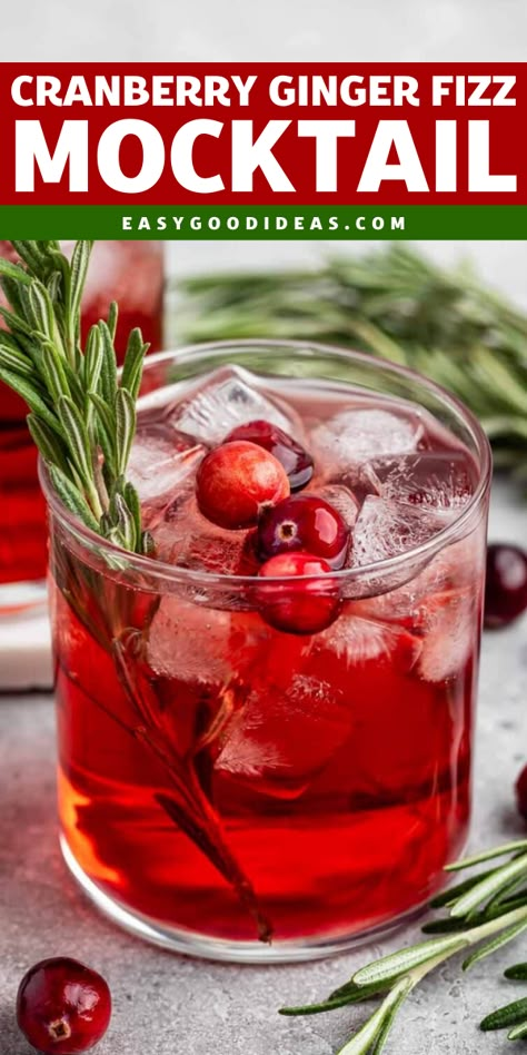 This Cranberry Ginger Fizz is the perfect holiday recipe to serve at a party or because you’re craving cranberry and ginger! It’s a non-alcoholic drink that looks like a fancy cocktail – plus it has a little bit of rosemary. It’s delicious! Cranberry Thyme Cocktail, Cranberry Gingerale Mocktail, Cranberry Ginger Mocktail, Cranberry Christmas Drink Non Alcoholic, Cranberry Non Alcoholic Drinks, Cranberry And Rosemary Cocktail, Cranberry Fizz Cocktail, Ginger Syrup Cocktail, Cranberry Mocktail Non Alcoholic