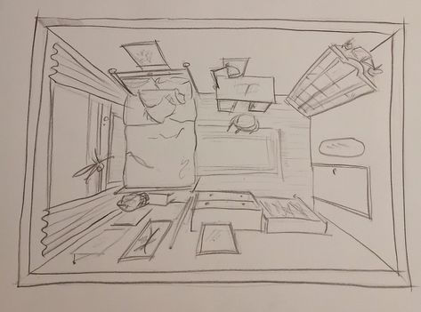 Fisheye Bedroom Drawing, Drawing A Room In Perspective, Bedroom Design Drawing, Architecture Drawing Art Buildings, People As Cartoons, Room Perspective Drawing, Perspective Art, Architecture Drawing Art, Perspective Drawing