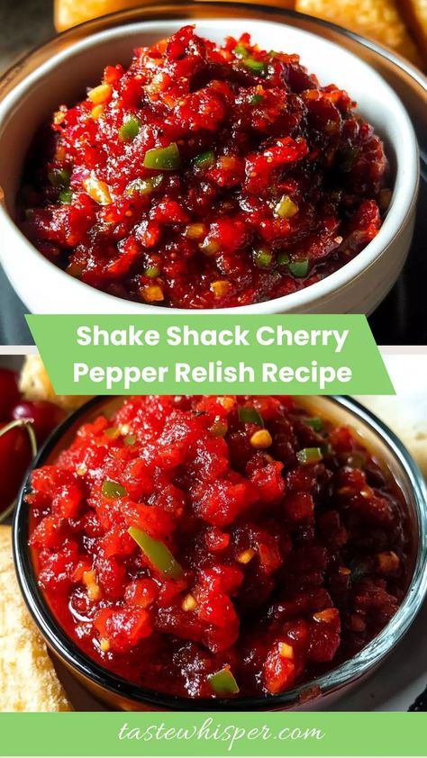 Elevate your burgers with this Shake Shack Cherry Pepper Relish recipe. A perfect blend of flavors that adds a zesty kick to any dish! Cherry Pepper Relish Recipe, Cherry Pepper Relish, Sweet Cherry Peppers, Pepper Relish Recipe, Cherry Pepper Recipes, Freezing Peppers, Cherry Peppers, Pickled Cherries, Relish Recipe