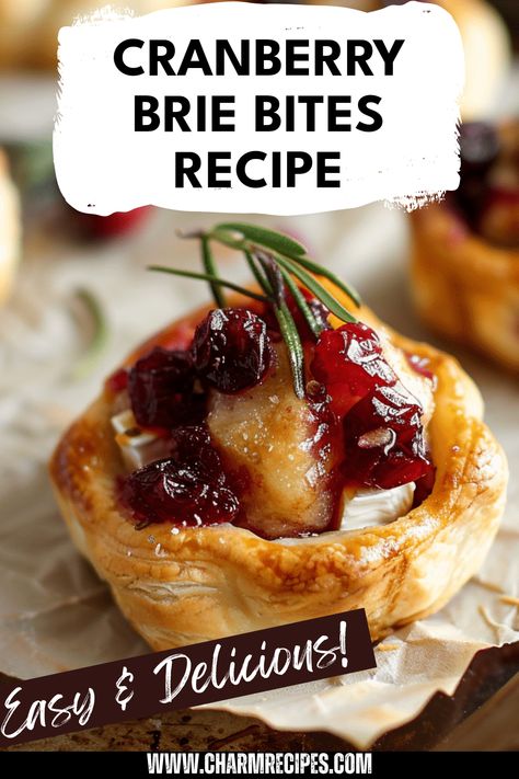 Transform your holiday gatherings with this easy Cranberry Brie Bites recipe. These delightful appetizers pair the rich creaminess of brie cheese with tangy cranberry sauce, all sitting in a flaky pastry shell. Perfect for parties and special occasions, this bite-sized treat is sure to impress your guests. Explore how to make these flavorful appetizers using simple ingredients that come together quickly. Whether for family gatherings or game night, Cranberry Brie Bites are a tasty addition to any festive menu. Don't miss out on this delicious recipe that everyone loves! Cranberry Brie Pastry, Brie Appetizer Bites, Cranberry Brie Puff Pastry, Brie Pastry, Cranberry Appetizer, Baked Brie Cheese, Cranberry Bites, Cranberry Brie Bites, Pastry Bites