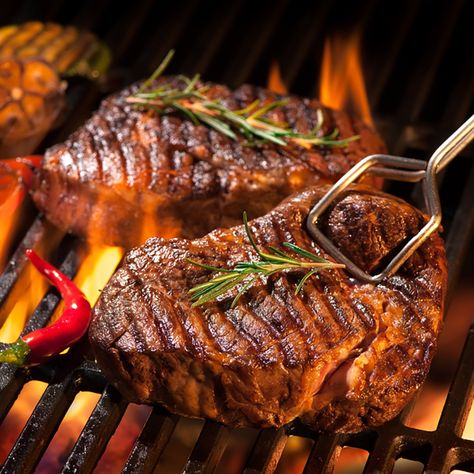 Beef steaks on the grill with flames Cooking The Best Steak, Grilled Dinner Recipes, Grilling The Perfect Steak, Bbq Steak, Grilled Salmon Recipes, Cooking The Perfect Steak, Grilled Meat Recipes, Grilling Sides, Grilled Shrimp Recipes