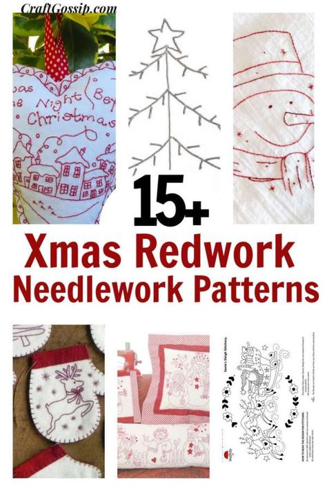 Christmas Embroidery Patterns Free, Free Christmas Embroidery Patterns, Christmas Redwork, Redwork Embroidery Patterns, Christmas Hand Embroidery, Redwork Patterns, American Embroidery, Hand Embroidery Patterns Free, Christmas Embroidery Patterns