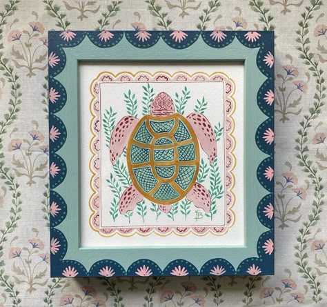 Hand Painted Frames Folk Art, Cute Painted Frames, Painted Wooden Picture Frames, Diy Painted Picture Frames Ideas, Small Framed Paintings, Cute Painted Picture Frames, Painting Photo Frames, Painted Wooden Frame, Hand Painted Picture Frame