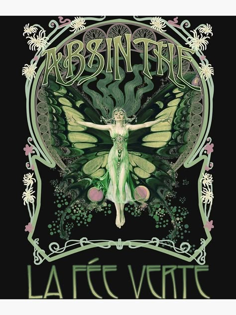 "Absinthe Classic T-Shirt" Poster for Sale by Kaylinky | Redbubble Absinthe Poster Vintage, Green Fairy Absinthe Aesthetic, Absynthe Design, Mercenary Aesthetic, Absinthe Aesthetic, Sweatshirt Embroidery Ideas, Goth Art Deco, Absinthe Bottle, Liquor Poster