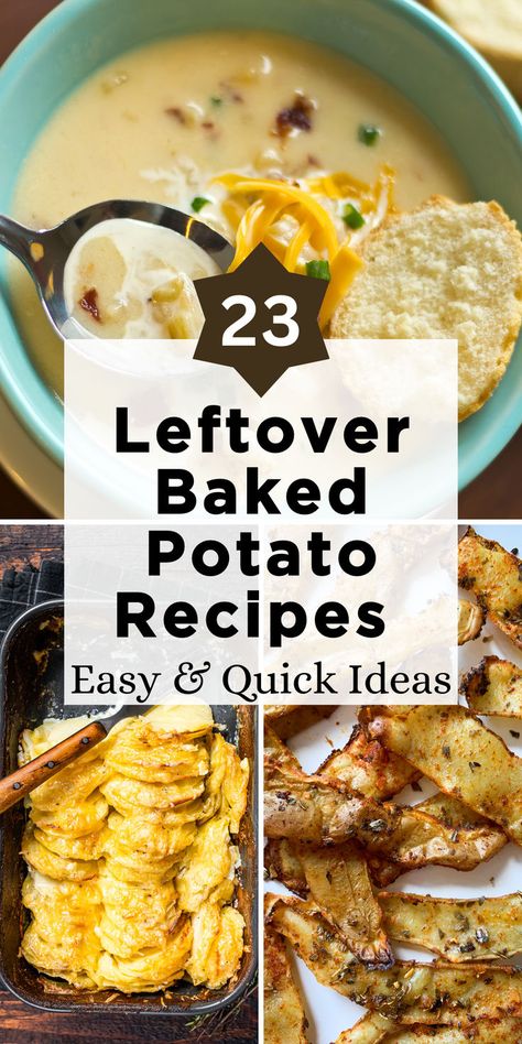 Elevate your leftover baked potatoes with our inspiring collection of 23 recipes. These creative ideas range from comforting twice-baked potatoes and hearty soups to innovative potato salads and crispy hash. Each recipe offers a unique and delicious way to repurpose your leftovers, turning them into the star of your meal. Perfect for family dinners or solo lunches, these dishes are both satisfying and easy to make. Click to explore and give your baked potatoes a delightful second act! Baled Potato Soup, Leftover Baked Potato Recipes, Leftover Baked Potato, Baked Potato Pancakes, Baked Potato Soup Easy, Breakfast Lunch And Dinner Ideas, Leftover Baked Potatoes, Lunch And Dinner Ideas, Potato Breakfast Recipes