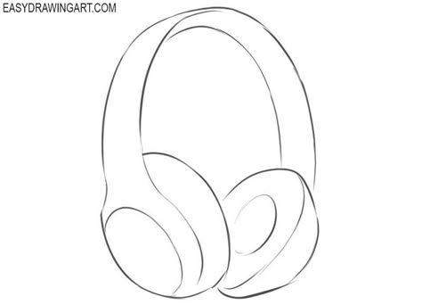 How to Draw Headphones Easy Headphone Drawings, Simple Headphones Drawing, Headphones Art Reference, Headphones Line Art, Cute Headphones Drawing, How To Draw Headphones Around Neck, Headphones Around Neck Drawing, Headphones Drawing Easy, Drawing Of Headphones