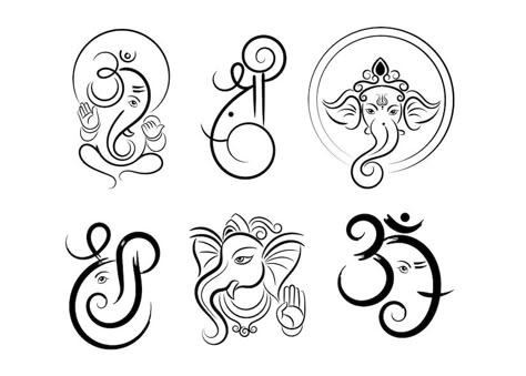 Premium Vector | Lord ganesha symbol collection Shree Symbol Logo, Ganesh And Om Tattoo, Om With Ganesha Tattoo Designs, Shree Tattoo Design, Ganesh Vector Art, Shree Ganesh Drawing, Ganpati Vector Art, Ganpati Symbol, Ganesh Ji Lippan Art