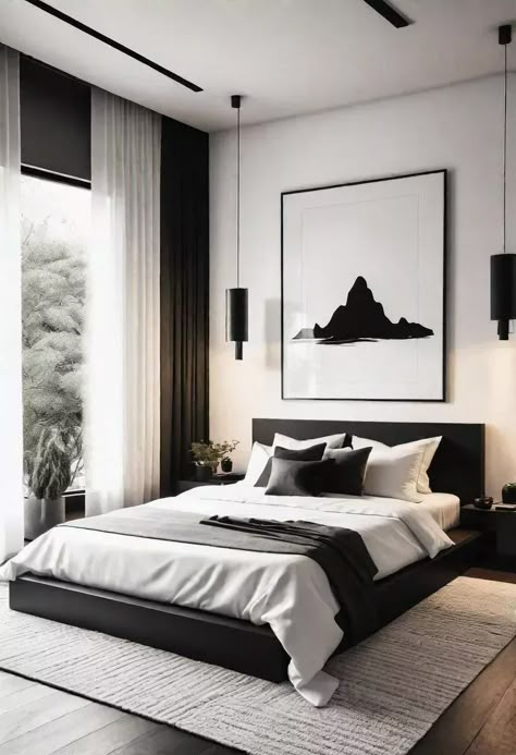 Monochrome Furniture, Scale Aesthetic, Black White And Grey Bedroom, Black And White Bedroom Ideas, Scale Decor, Black White Bedrooms, Monochrome Bedroom, Black And White Bedroom, Sleek Decor