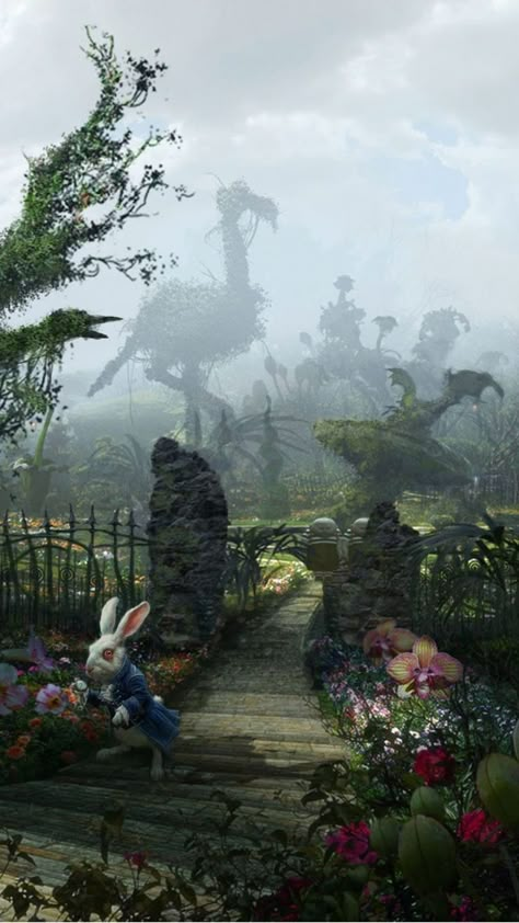 White Rabbit Wonderland, Rabbit Wonderland, Alice In Wonderland Garden, Alice In Wonderland 2010, Wonderland Garden, Wonderland Aesthetic, Rabbit Wallpaper, Alice In Wonderland Aesthetic, Tim Burton Art