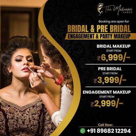 Pre Bridal Makeup, Beauty Post Ideas, Beauty Salon Price List, Beauty Salon Marketing, Bridal Makeup Services, Makeup Poster, Makeup Logo Design, Beauty Salon Posters, Pre Bridal