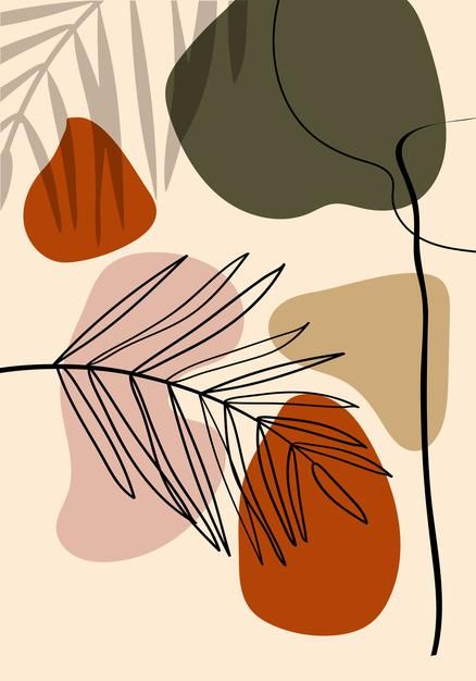 Abstract Plant Art, Natural Wall Art, Spa Art, Geometric Leaf, Wallpaper Minimal, Art Vector Illustration, Leaves Wall Art, Line Art Style, Boho Leaves