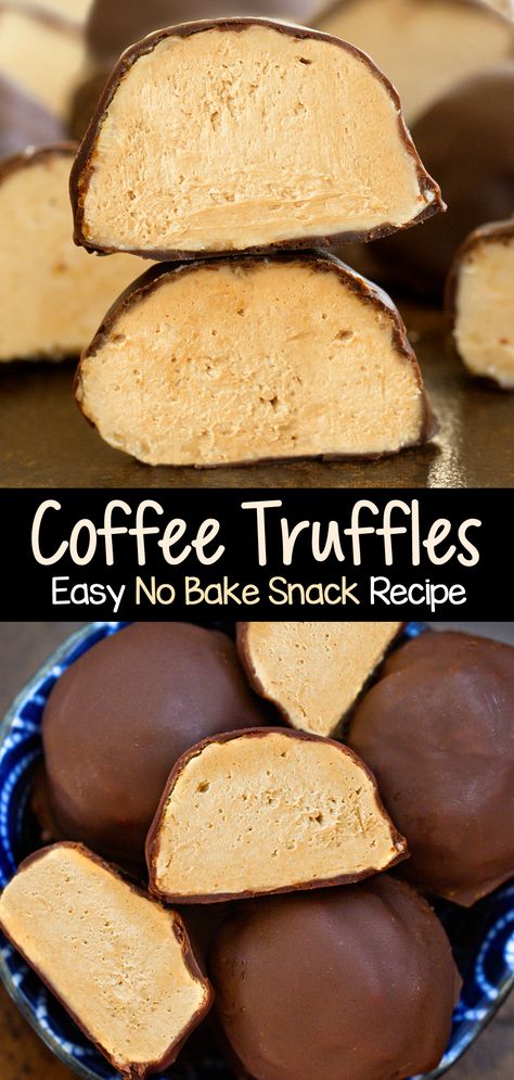 How To Make Easy Coffee Truffles Travel Friendly Desserts, Easy Fast Baking Recipes, Scotcharoo Truffles, Dessert Truffle Recipes, Easy But Fancy Desserts, Coffee Snacks Ideas, Truffle Dessert Recipes, Home Made Sweets Easy, Cup Food Ideas