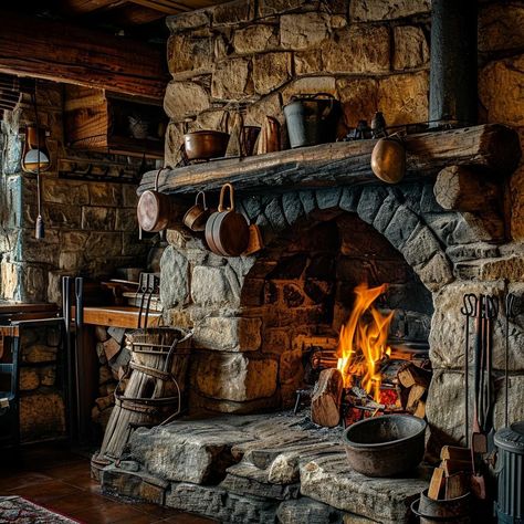 At home Fireplace warming us #pixeleditions https://mtr.bio/pixel-editions Stone Cottages Interior, Fireplace Cooking, Stone Walls Garden, Faux Fireplace Mantels, Cabin Fireplace, Liberty House, Old Fireplace, Rustic Fireplaces, Rustic Stone