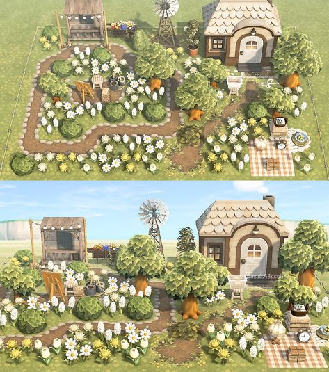 Acnh Garden Cottagecore, Acnh Garden Island, Acnh Small Garden Ideas, Able Sisters Animal Crossing Ideas Cottagecore, Acnh Hhp Outdoor Ideas, Animal Crossing Island Inspiration Garden, Acnh Garden Codes, Acnh Hhp Garden, Acne Cottagecore