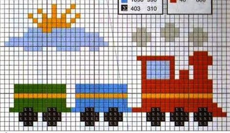 **Blog Amor Perfeito** Gráficos de ponto cruz: Trenzinhos Train Cross Stitch Pattern, Disney Cross Stitch Patterns, Baby Cross Stitch Patterns, Cross Stitch For Kids, Pola Kristik, Disney Cross Stitch, Cross Stitch Bookmarks, Baby Cross, Cross Stitch Borders