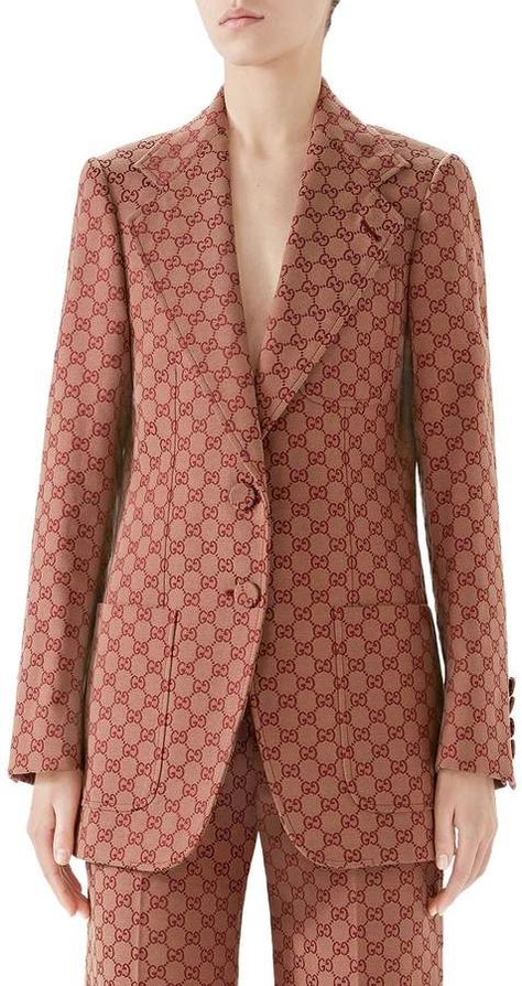 Gucci GG Canvas Blazer Gucci Blazer, Dynasty Clothing, Gucci Suit, Belted Wrap Coat, Denim Miniskirt, Look Polished, Classic Style Outfits, Womens Coats, Blazer Women