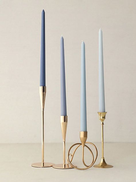 4pcs Set Taper Candles Decorative, Dinner Candle Set  Smokeless And Dripless Household, Wedding, Party, And Home Decor CandlesticksI discovered amazing products on SHEIN.com, come check them out! Blue Candle Sticks, Tapper Candles, Halloween Candlesticks, Western Candles, Blue Candlesticks, Dripless Candles, Banquet Decor, Wedding Room Decorations, Blue Candle