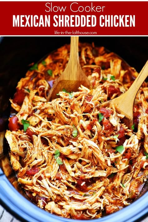 Slow Cooker Mexican Shredded Chicken #slowcookermexicanchicken #crockpotmexicanchicken #chickenrecipes #easyrecipes #dinnerideas #easydinnerideas #caferio #slowcookerrecipes #crockpotrecipes Crockpot Mexican Chicken, Slow Cooker Mexican Chicken, Slow Cooker Mexican, Slow Cooker Shredded Chicken, Mexican Shredded Chicken, Mexican Chicken Recipes, Chicken Life, Shredded Chicken Recipes, Fried Chicken Breast