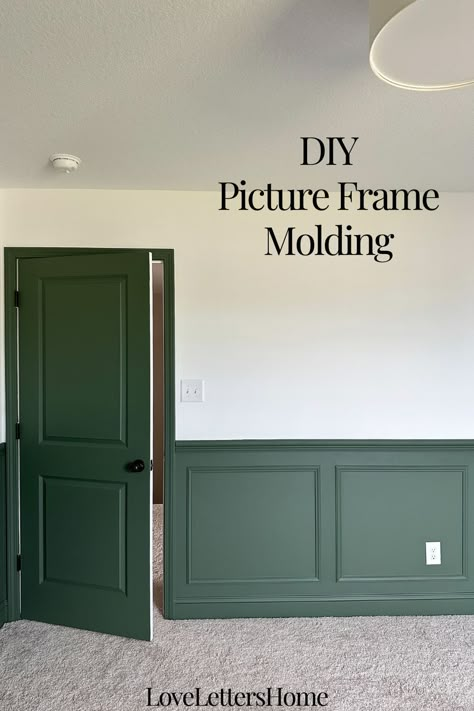 DIY Picture Frame Molding Picture Frame Molding Paint Ideas, Easy Diy Molding, Picture Frame Molding On Ceiling, Double Picture Frame Molding, Peel And Stick Picture Frame Molding, How To Add Picture Frame Molding, Picture Frame Molding Half Wall, How To Picture Frame Molding, Green Picture Frame Molding