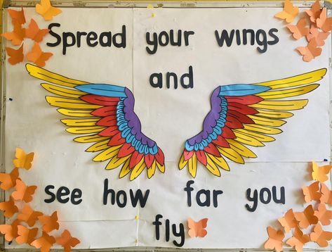 Corridor Boards For School, Corridor Decorations For School, Notice Board Ideas For School, School Orientation Ideas, Bulliten Boards Ideas Preschool, Orientation Board Ideas, Notice Board Decoration Ideas For School, Spread Your Wings Quote, Softboard Decoration Ideas For School