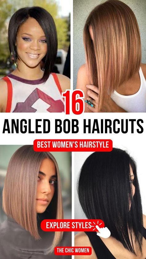 16 Angled Bob Haircuts for a Modern and Sleek Makeover Long Bob Angled Mid Length, Short Hair Longer In Front Angled, Asymetrical Haircut Shoulder Length, Short In The Back Long In The Front Bob, Long Inverted Haircut, Angle Long Bob Haircut, Long Front Bob Short Back, Longer In Front Bob, Long Wedge Haircut Angled Bobs