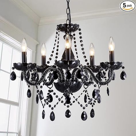 Saint Mossi Modern K9 Crystal Chandelier,Black Chandelier with 5 Lights E12 Base, Modern Pendant Ceiling Lighting Fixture for Dining Room,Bedroom,Living Room, D19 x H19 with Max 59" Adjustable Chain - Amazon.com Crystal Chandelier Lighting, Steel Lamp, Crystal Ceiling Light, Candle Style Chandelier, Chandelier Pendant, Traditional Chandelier, Curved Glass, Glass Candlesticks, Modern Light Fixtures