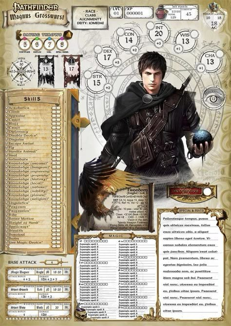 Pathfinder(1.0) English Character Sheet - El Tesoro del Dragon. Fully customizable Pathfinder 1.0 Pathfinder Character Sheet, Magic Equipment, Dnd Character Sheets, Rpg Character Sheet, Dragon Character, Dnd Character Sheet, English Characters, Pathfinder Character, Dnd 5e Homebrew