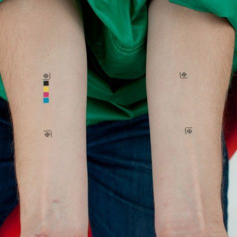 Color Swatch Tattoo, Small Object Tattoo, Cmyk Tattoo, Object Tattoos, Graphic Design Inspiration Illustration, Graphic Design Inspiration Branding, Tatoo 3d, Graphic Design Tattoos, Registration Marks