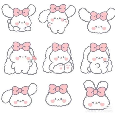 Pink Kawaii Stickers Printable, Bunny Kawaii Art, Kawaii Pattern Paper, Cute Stickers Drawings Easy, Kawaii Drawings Stickers, Cute Bunny Stickers Printable, Free Stickers Printables Cute, Cute Kawaii Printable Stickers, Cute Stickers Journal